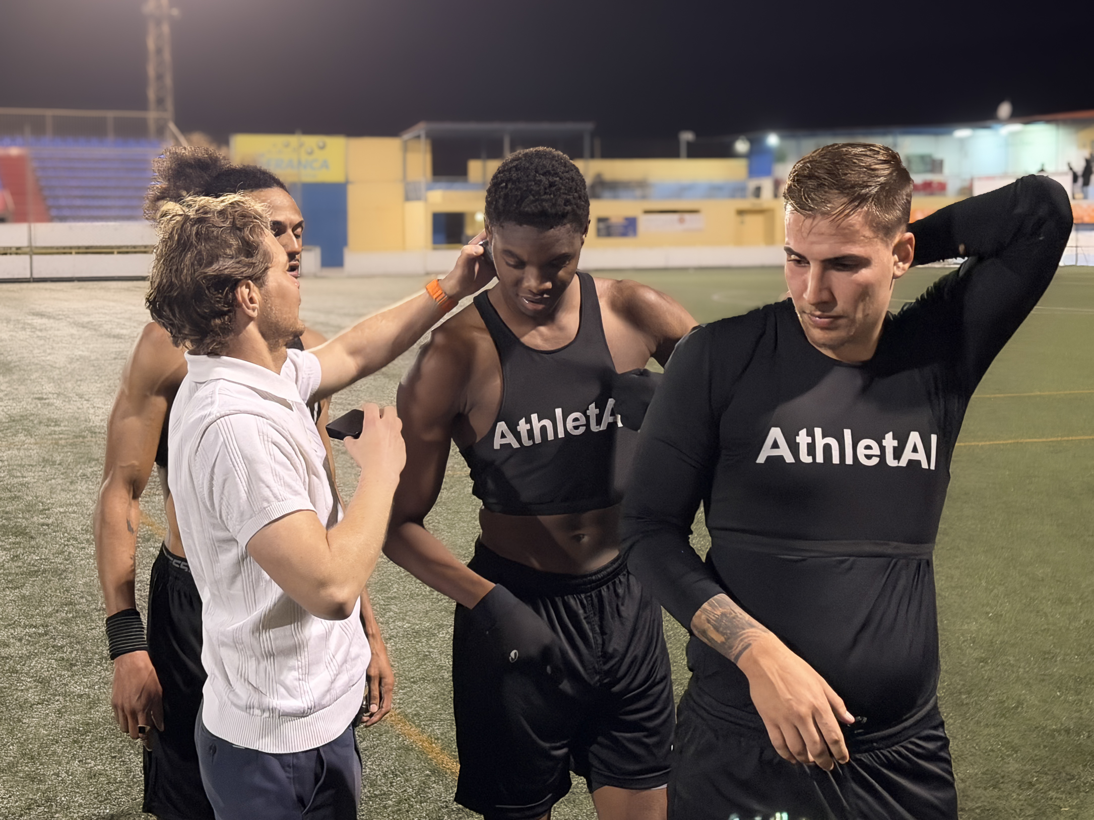 Athletes wearing AthletAI vests during a live field session